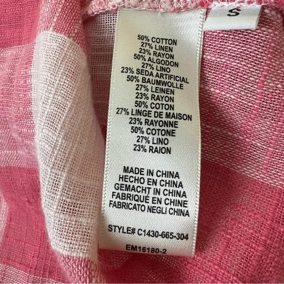 ANTHRO Cloth & Stone Pink Plaid Linen Blend Button Back Blouse SZ Small - Picture 9 of 9